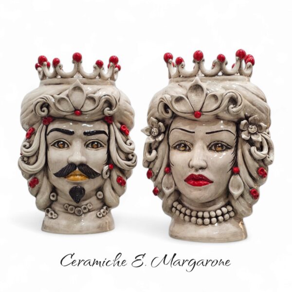 teste di moro in ceramica di caltagirone cm.28 bianco fumè colorato