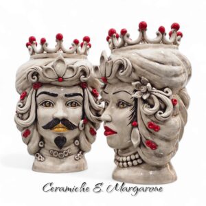 teste di moro in ceramica di caltagirone cm.28 bianco fumè colorato