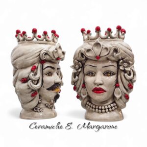 teste di moro in ceramica di caltagirone cm.28 bianco fumè colorato